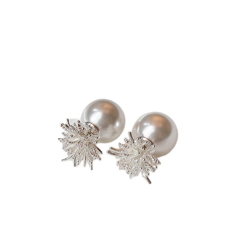 Silver needle zircon fireworks pearl stud earrings light luxury high-end earrings popular French elegant versatile earrings women