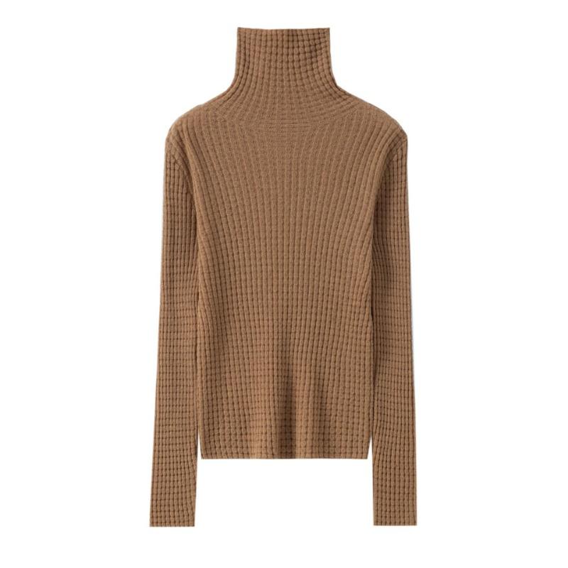

Lazy wind turtleneck waffle all-wool knitted bottoming shirt slim fit soft waxy candy-colored pullover wool sweater S