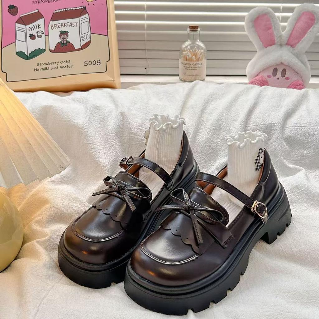 Brown Platform Muffin Thick Heel Single Shoes Autumn New Japanese Jk Mary Jane Bow Small Leather Shoes Women