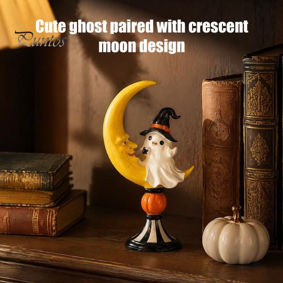 Quirky Window Display Props Halloween Ghost And Moon Resin Ornaments, Cute Spooky Tabletop Figurine, Durable Fall Home Ornaments Statue with