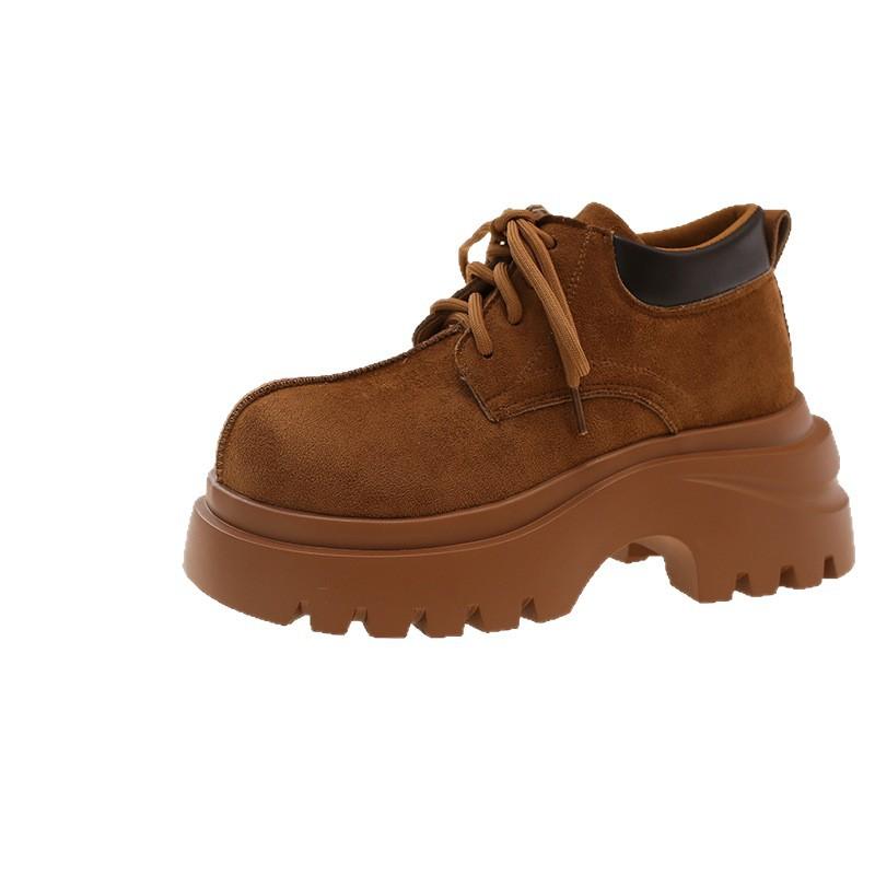 British style retro thick-soled lace-up Martin boots for women's 2025 new small man height-increasing and thin short rhubarb boots