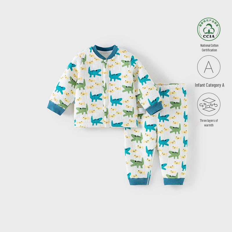 

Baby Thickened Pure Cotton Home Clothes Set for Boys & Girls – Warm Autumn/Winter Padded Outfit 90 cm