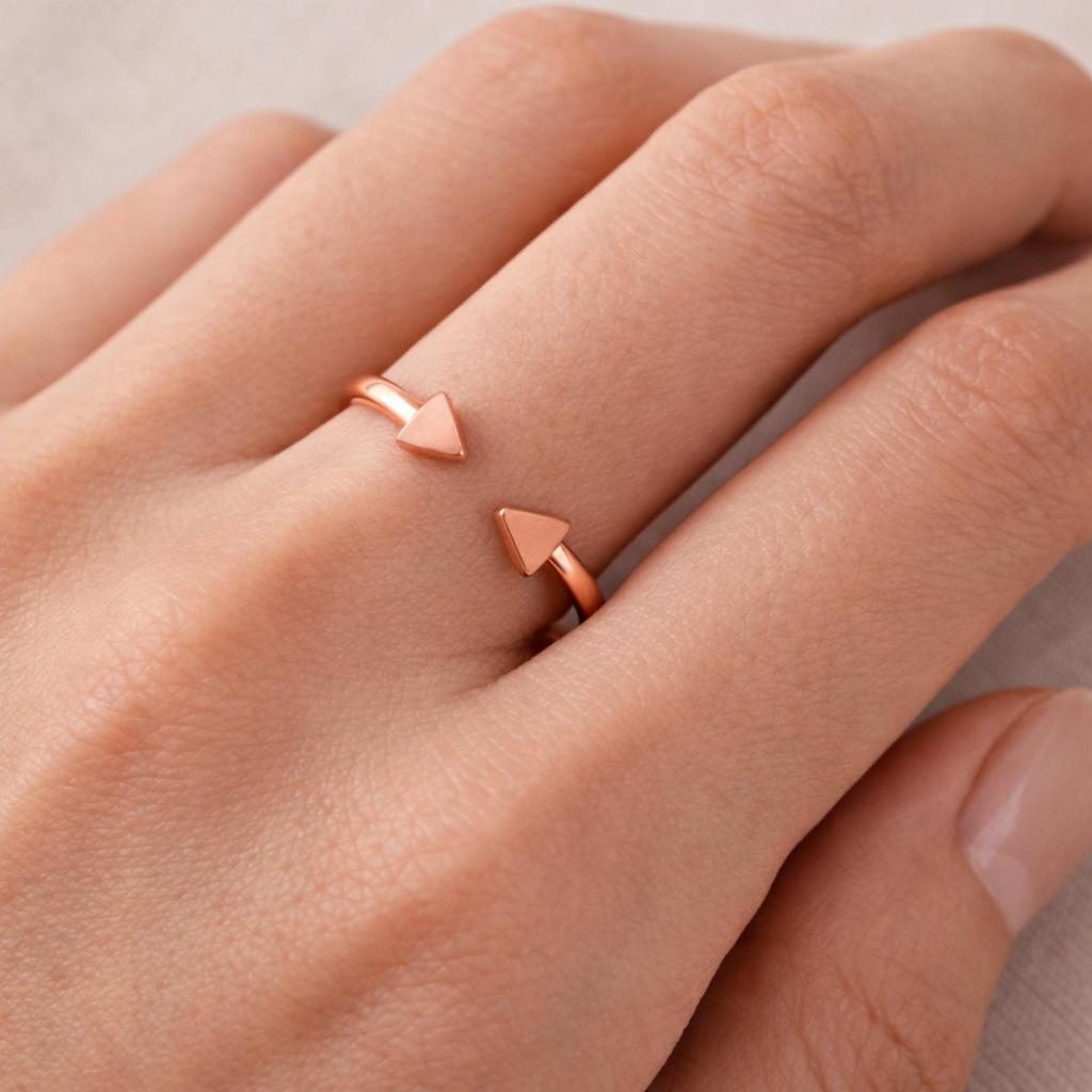 Pure Copper Open Triangle Ring, Minimalist Adjustable Copper Band, Geometric Statement Ring, Handmade Healing Jewelry