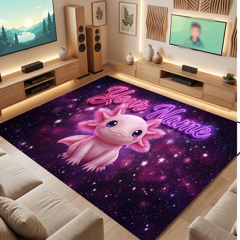 Axolotl Theme Soft Crystal Velvet Rug Custom Name & Text Print Non Slip Floor Rug for Bedroom Living Room