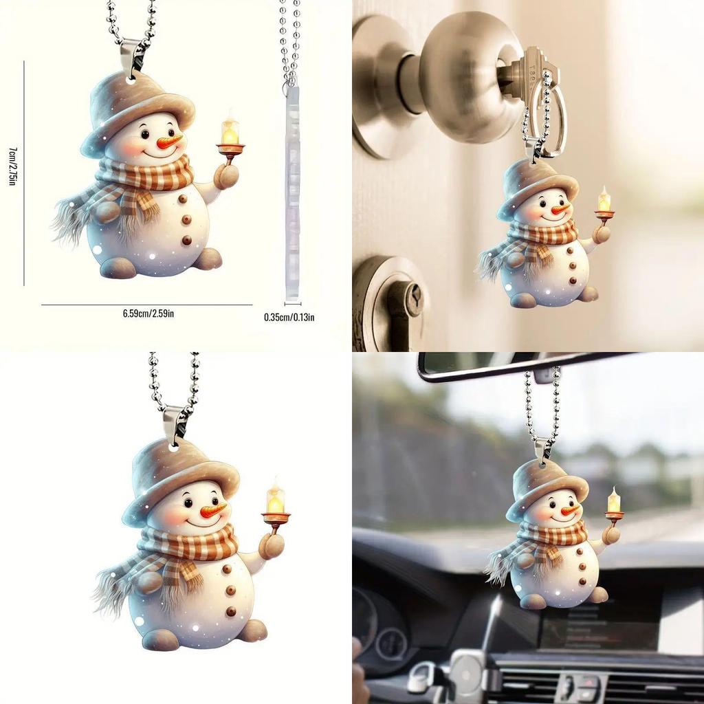 Christmas Cute Handheld Candle Snowman Pattern Acrylic Pendant For Festive Decor