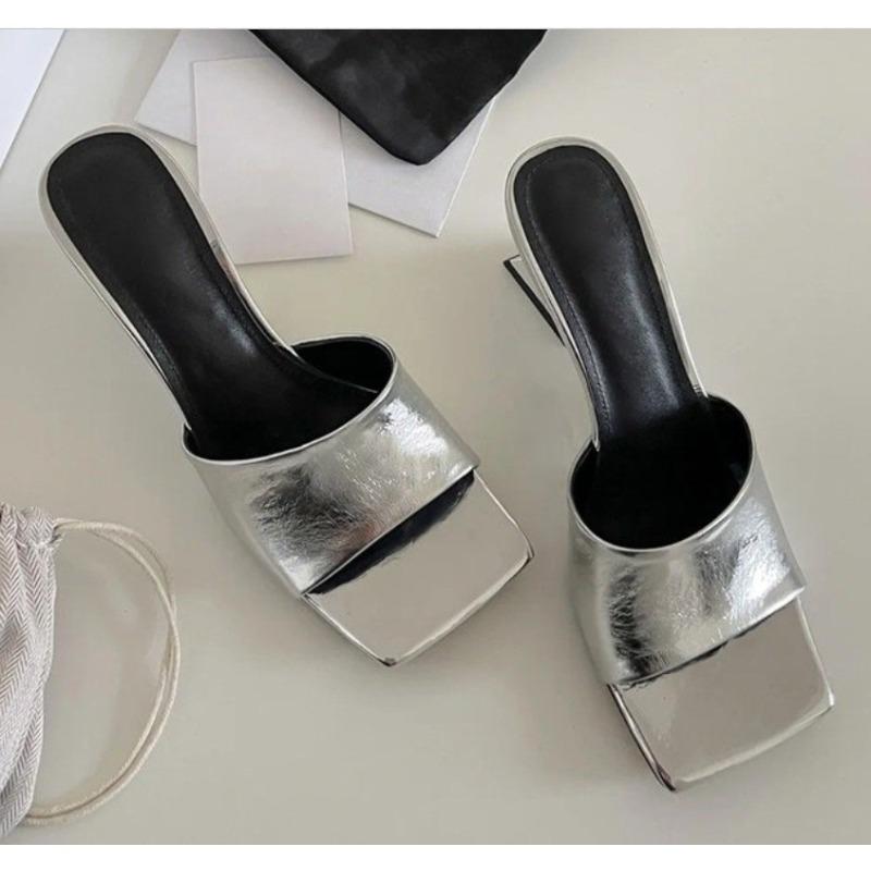 Summer New Style Women's Wedges Heel Slippers Elegant Square Toe Slip on Slides Outdoor Dress Street Style Shoes Zapatos Mujer