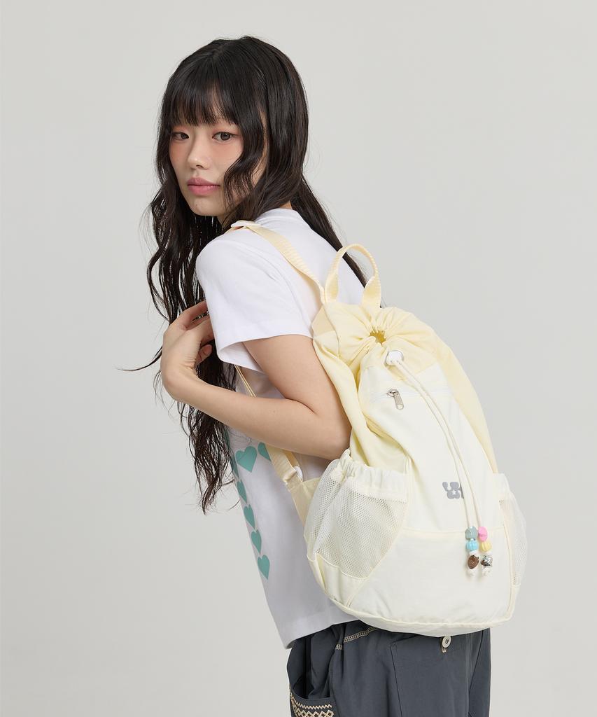 Waikei Beaded Nylon String Backpack Light Yellow