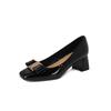 Patent leather thick heel single shoes women's spring 2025 new mid-heel square head shallow mouth with skirt temperament fashionable high heels