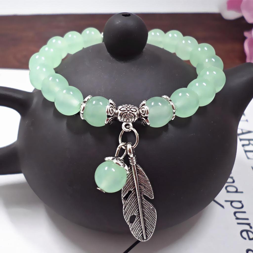Amethyst Chalcedony Bracelet with Vajra Bell Pendant - Handmade Beaded Jewelry for Women