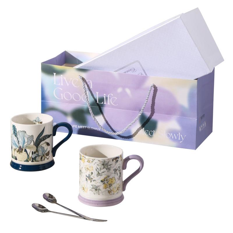 Iris Hochwertiger Keramik-Wasserbecher Paarbecher Souvenir Retro Blumige Tasse Geschäftsgeschenk-Set