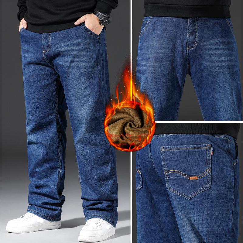 Größe 28-48 Herbst und Winter Neue Herrenjeans mit Übergröße und Samt, dick und mit erhöhter Elastizität, lockere Hose mit geradem Bein