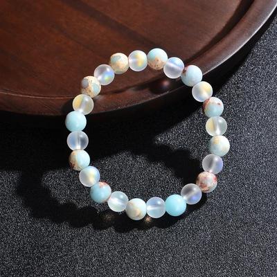 1 Stück Aura Quarz und Ozeansediment Perlenarmband - Unisex - Homöopathischer Kristallschmuck - Bringt Fülle - Wohlstand