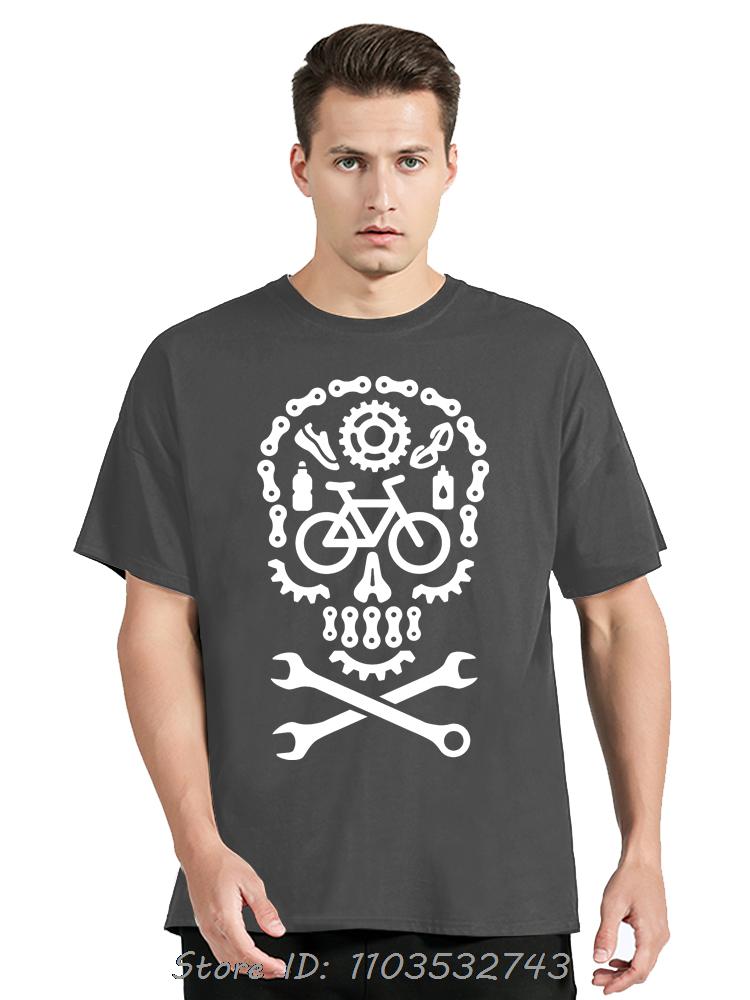 Funny Retro Oversized T-shirt For Men Clothing Fitness T Shirt Bicycle Racing Sugar Skull Bicycle Cycling Cotton Tshirt Muertos