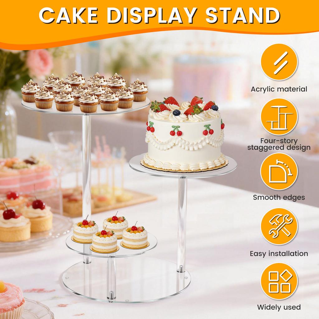4 Tier Cake Stand Acrylic Transparent Cupcake Stand Round Display Display Tree Stand for Wedding Party Birthday Family Gathering