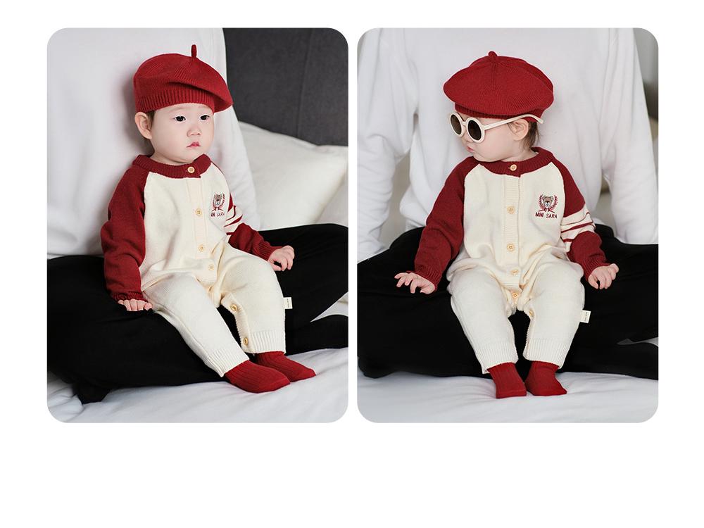 Strick-Strampler im koreanischen Stil: Modischer Langarm-Baby-Krabbelanzug für Frühlings- und Herbstausflüge