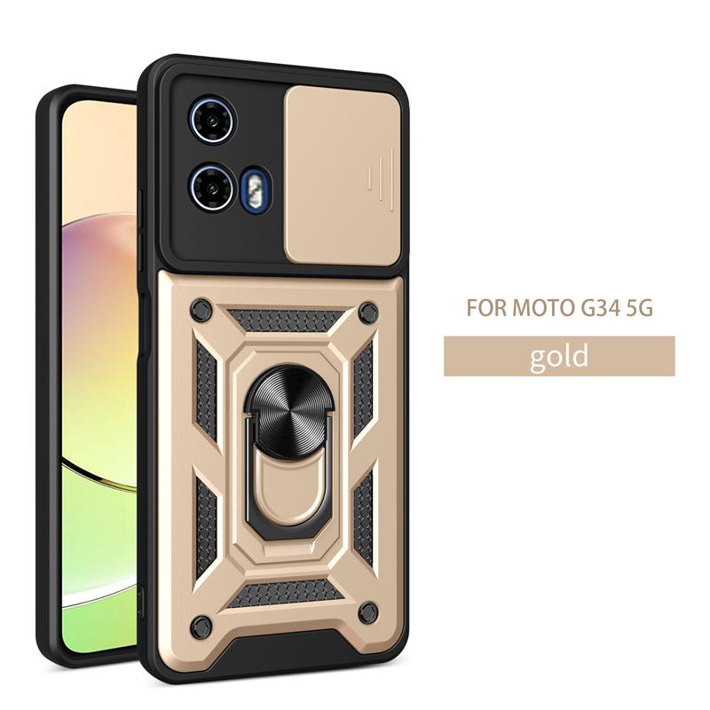 For Motorola Moto G34 Case Car Magnetic Ring Holder Armor Phone Cases For Moto G34 G 34 5G Slide Camera Lens Protect Back Cover