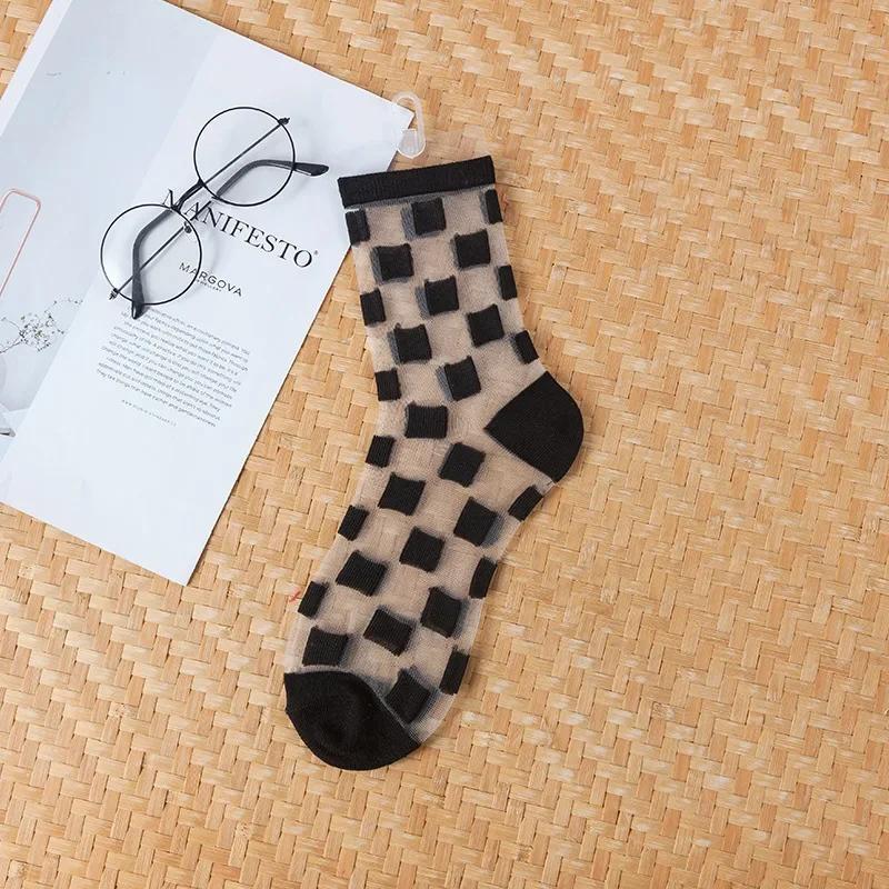 Polka Dot Socks Women See Through Transparent Crystal Silk Socks Summer Ultra-thin Breathable Girls Kawaii Cute Nylon Long Socks