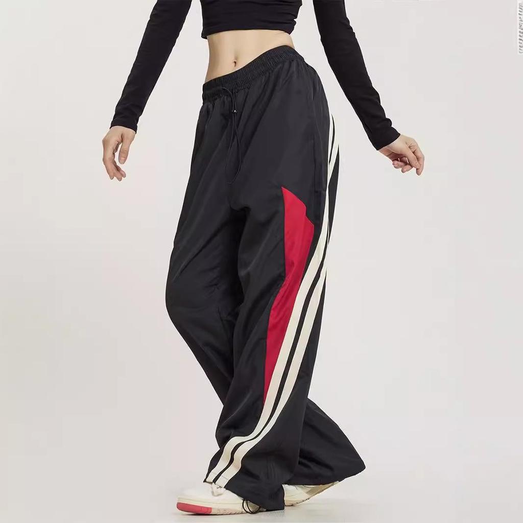 Amerikanische Harajuku Retro Jogginghose - Elastischer Bund Patchwork Hohe Taille Weites Bein