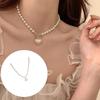 Romantics Heart Shaped Artificial Pearls Necklace Clavicle Chain Adjustable Length Neckchain for Women Girls
