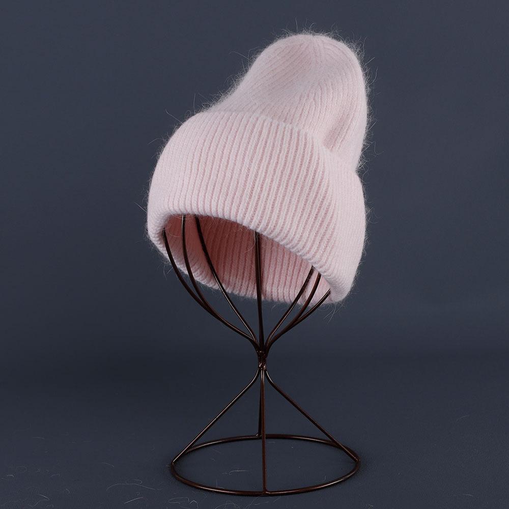 Rabbit Fur Beanies Soft Warm Fluffy Winter Hat for Women Angora Knitted Hat Beanies Female Bonnet warm Woman Knit Cap