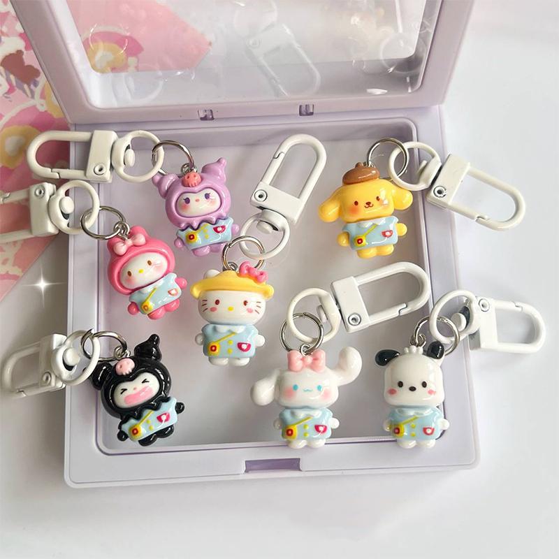 Kawaii Sanrio Kuromi Hello Kitty Cinnamon Dog Keychain Cute Cartoon Car Keychain Pendant School Backpack Decoration Kid Toy Gift