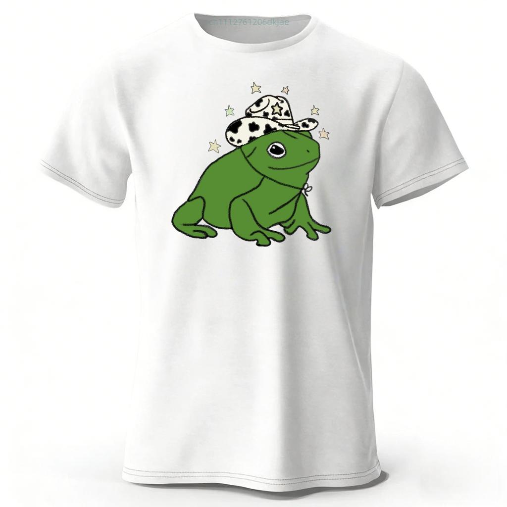Western Cowboy Frog Fun Mens Cotton Short Sleeved Summer Womens Comfortable Soft Top Loose Fashion Casual Sports Tshirt