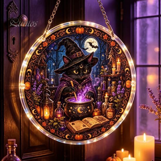 Creative Decompressing Puzzle Halloween Acrylic Sun Catcher, DIY Spooky Suncatcher Kit, Hanging Decor Gothic Stained Glass Window Ornament for