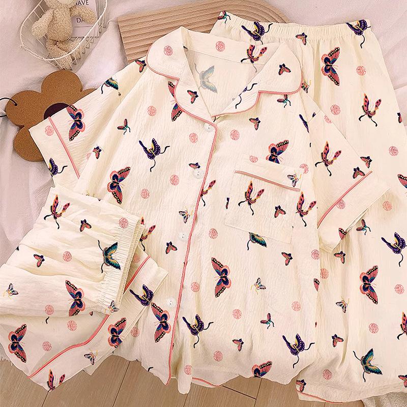 Homewear Cloud Cotton Frühling und Sommer Pyjama Damen Kurzarm Hose Cartoon Welpe Mädchen Dreiteiler