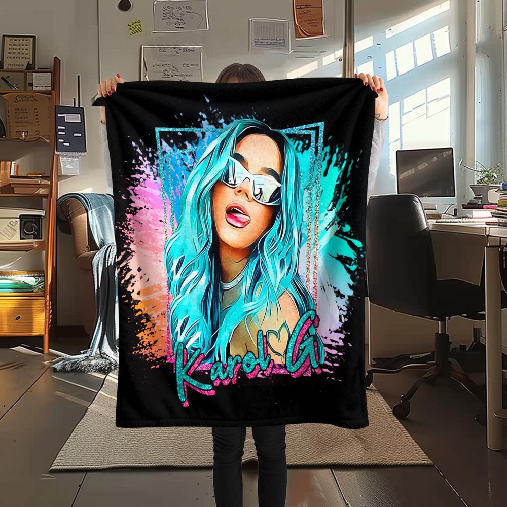 1Pc Karol G Print Flannel Blanket, High Quality Comfortable for All Seasons, Home Decor, Warmth and Comfort, Perfect for Gifts