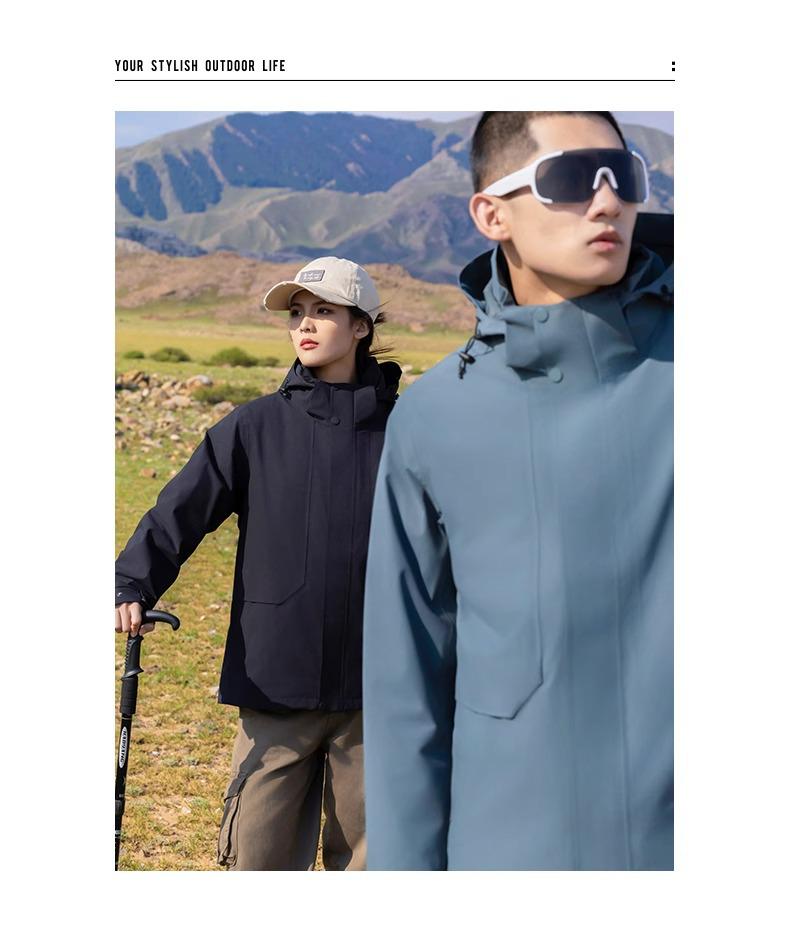 Three-in-One Detachable Windproof Goose Down Jacket: Cold-Resistant, Water-Repellent Outer, Warm Inner Layer for Couples