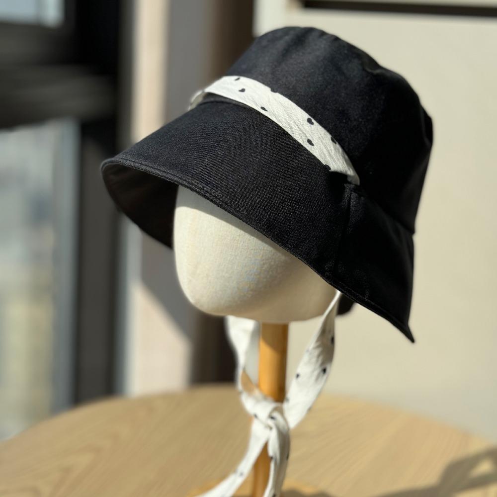 Polka Dot Ribbon Summer Sun Hat Lace Sunshade Hat Portable Women Fisherman Hat  Outdoor чёрный