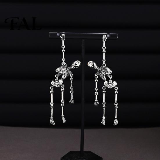 Unique Costume Earrings 1 Pair Halloween Earrings, Spooky Gothic Skeleton Dangle Cool Punk Drop Skull Articulated Jewelry for Women Humanoid Pendant