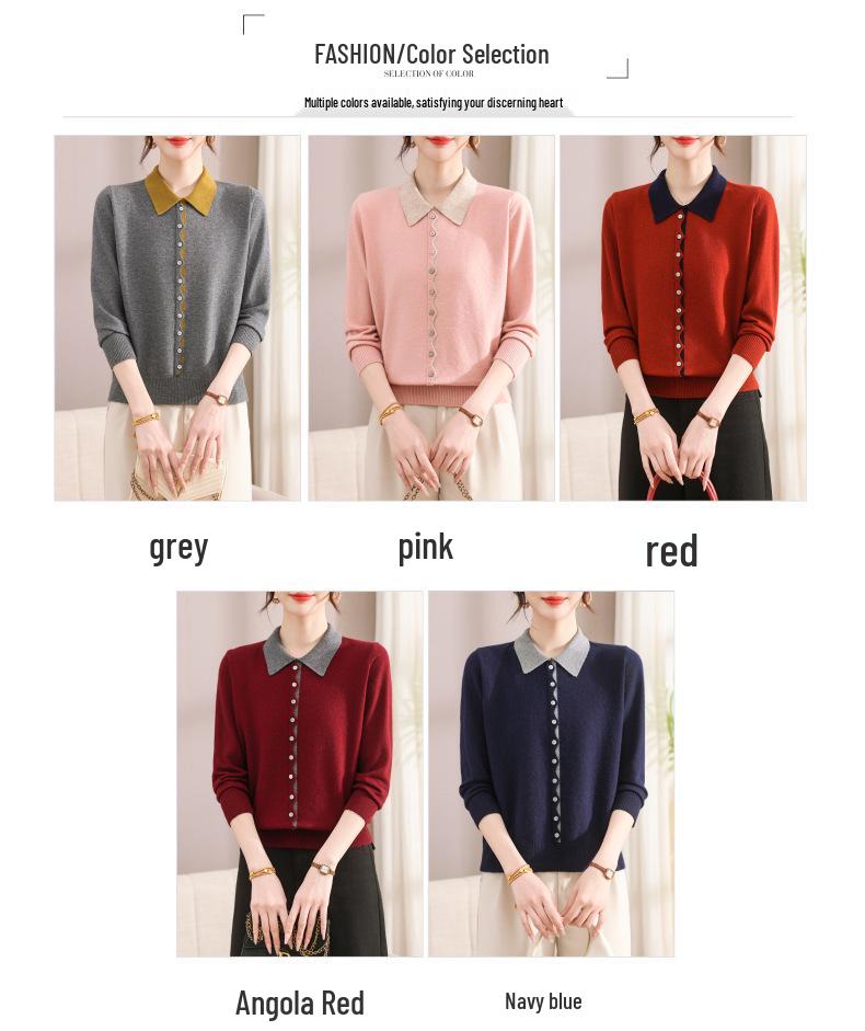Women's Autumn/Winter Wool Knit Turn-Down Collar Long Sleeve Top