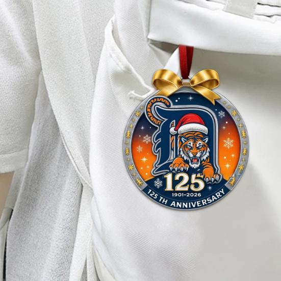 Tiger Team Christmas Decoration Detroit Team 125th Anniversary Hanging Decoration Alloy Ornament with Tiger Logo for Christmas Tree Baseball Fans Gift