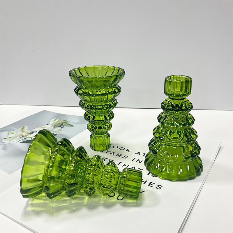 1PC Romantic Tabletop Candle Base with Tree Design Christmas Tree Glass Candle Holder 13.2x8.1cm