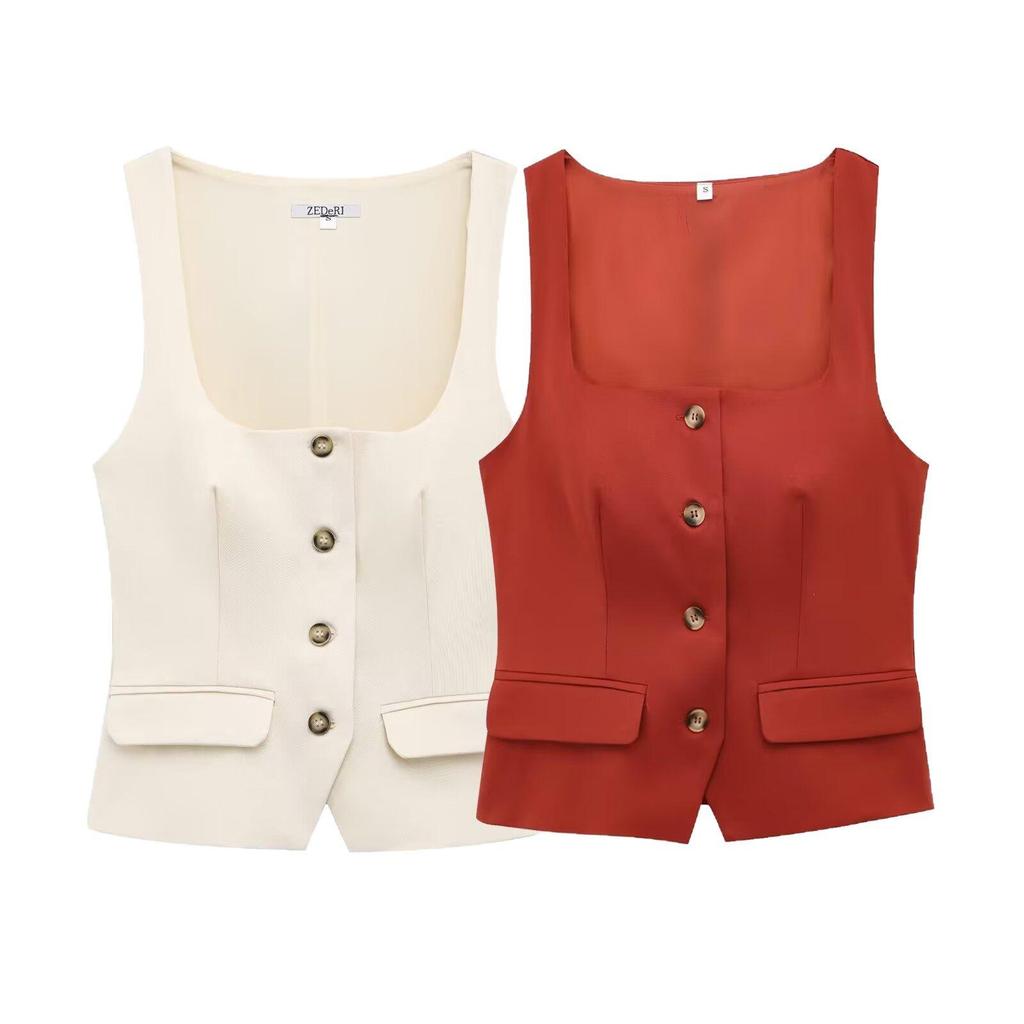 2025 Spring Women's European & American Style Square Neck Button-Down Top