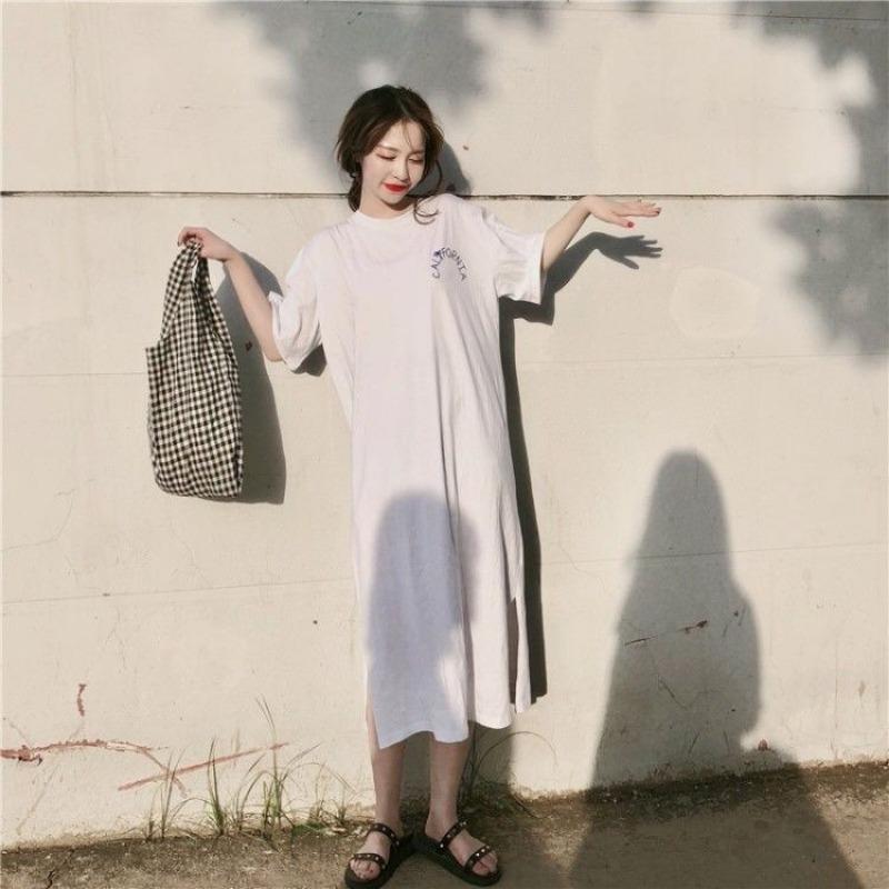 YYFS Women's Fashion Summer Spring 1/2 Sleeves O-Neck Loose Waistline Casual Dresses