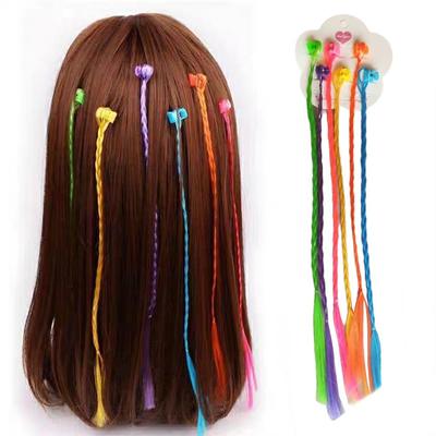 Barevné copánky prodlužování vlasů s klipy duhové pletené dívčí vlasy příčesky doplňky I6I2
