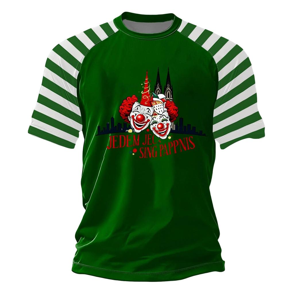 Heren T-shirt Met Rode En Strepen En Clown Print Voor Carnaval, En Dagelijks Gebruik