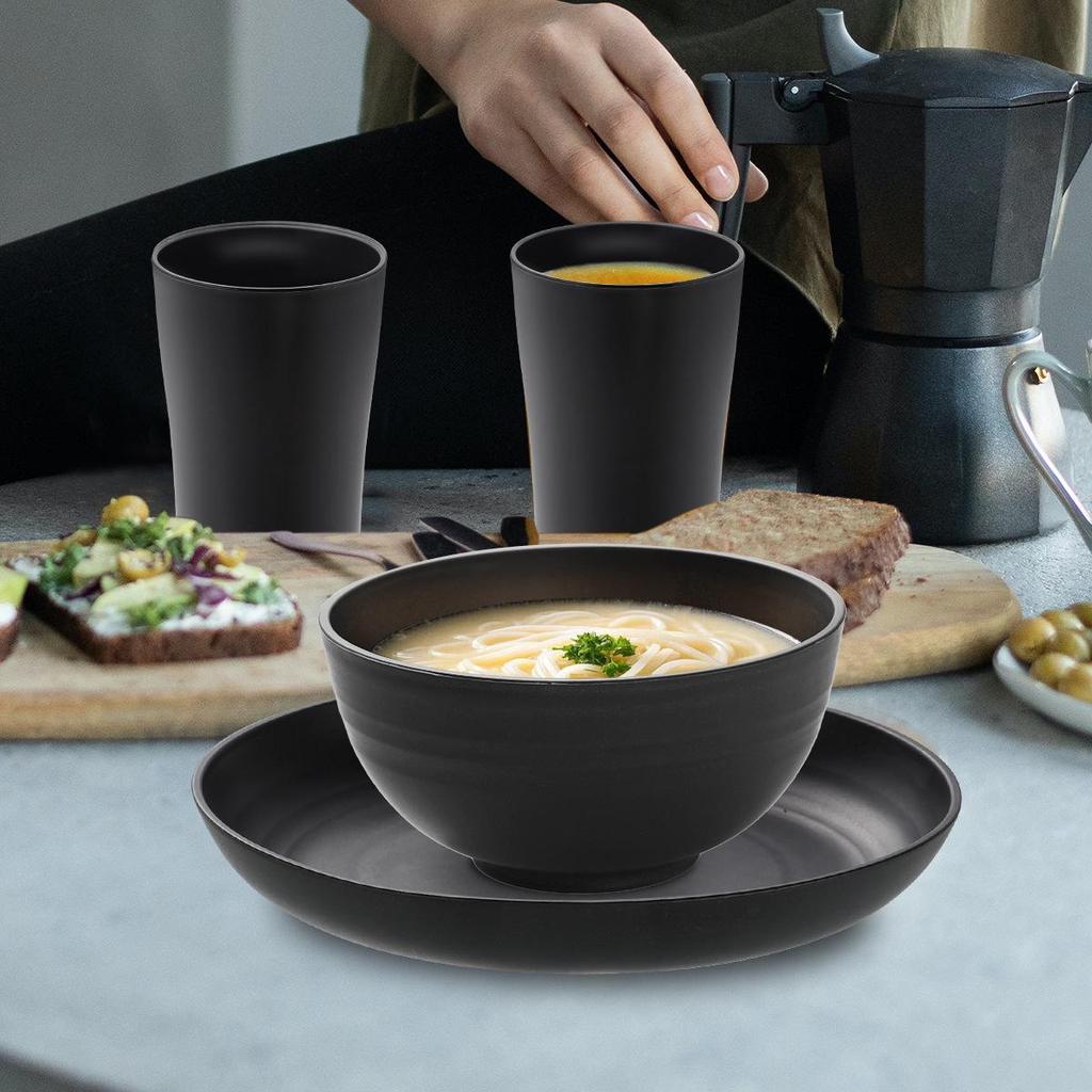 Eco-Friendly Wheat Straw 24-Piece Dinnerware Set: Plates, Bowls, Cups & Cutlery