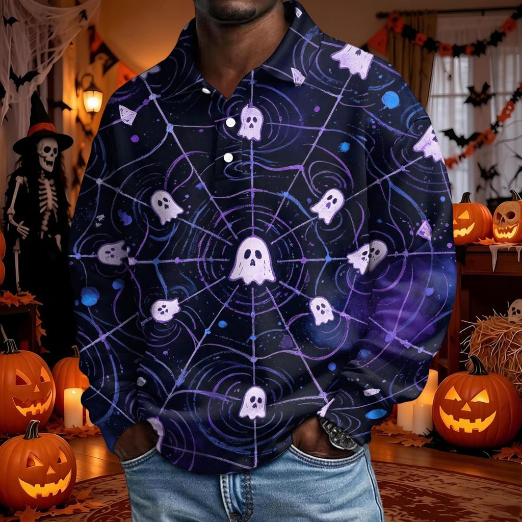 Męska koszula z długim rękawem na Halloween, stylowa, casualowa, imprezowa