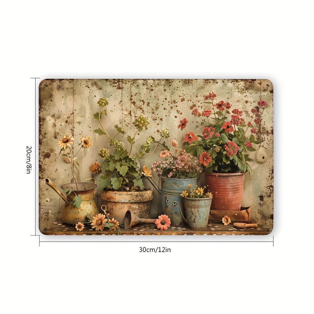 Mfoever Tin Sign HD Tin Sign Vintage Rustic Flower Potted Plants Retro Metal Tin Sign for Garden Wall Decor