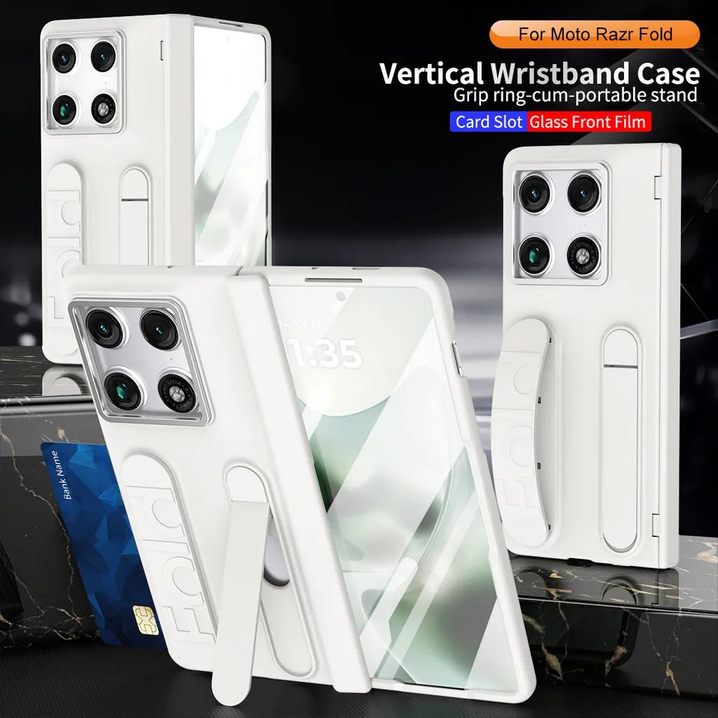 Wristband Holder Hinge Card Slot Phone Case For Motorola Razr Fold With Pen Slot & S Pen Screen Protector Film Cover