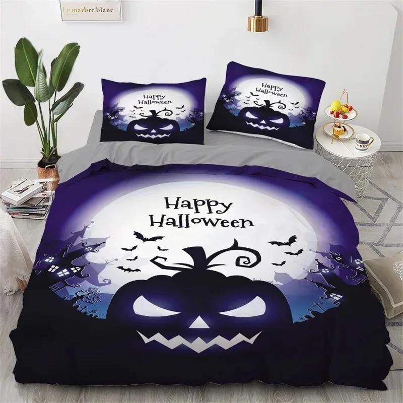 Halloween Cartoon Kürbis Geist Laterne Bettwäscheset Jungen Mädchen Einzel- Doppelgröße Bettbezug Kissenbezug Bett Kinder Erwachsene