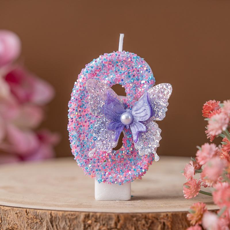 Purple Butterfly Digital Candle 0-9 Birthday Cake Ornament