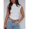 YYFS Moda Donna Casual Estate Primavera Tinta Unita Stampa Senza Maniche Mezzo Collo Alto Bluse e Camicie