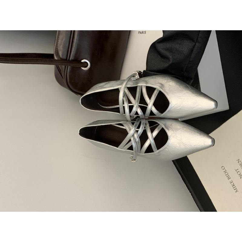 2025 new pointed retro thick heel Mary Jane shoes women's shoes cross strap single shoes