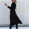 Women Solid Color Turn-Down Collar Dress Waist Lace-up Large Hem Single Breasted Shirt Ladies Maxi Dresses