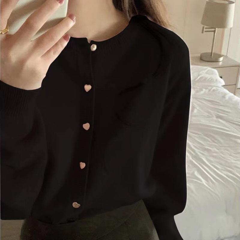 Gentle Love Heart Buckle Pink Knit Cardigan - Japanese Style Women's Autumn Outerwear 2025.