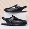 Men Flats Summer Roman Sandals Retro Brown Leather Closed Toe Beach Shoes Large Size